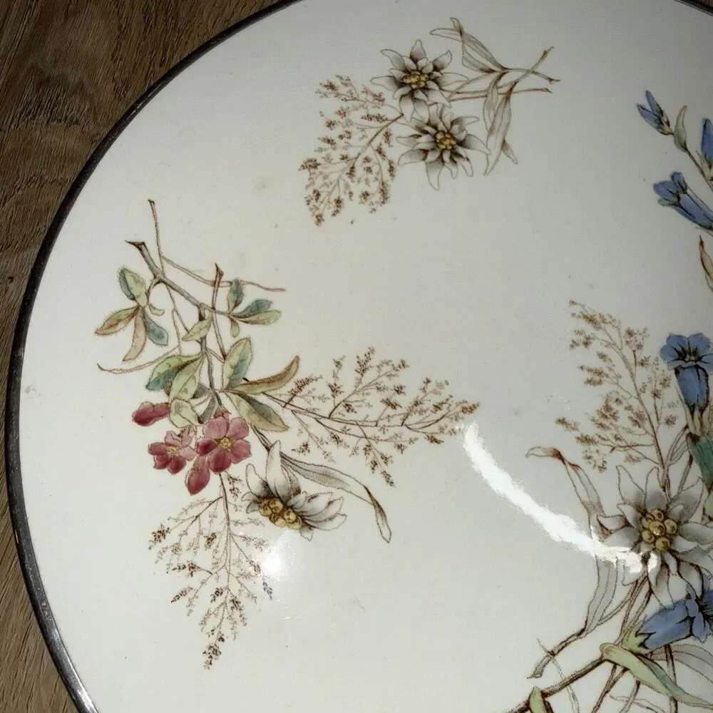 antique cake stand earthenware tile with a fitted with a nickel frame